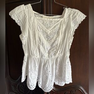 Anthropologie Maeve White Cotton Eyelet Lace Blouse Sz 8